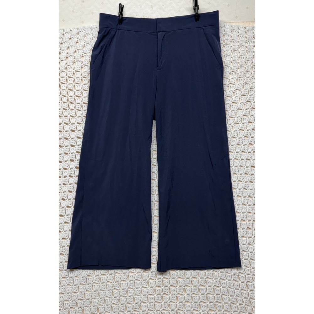 Athleta Tribeca Crop Pants Womens 10 Blue Wide Leg Crop Stretch Travel Casual
